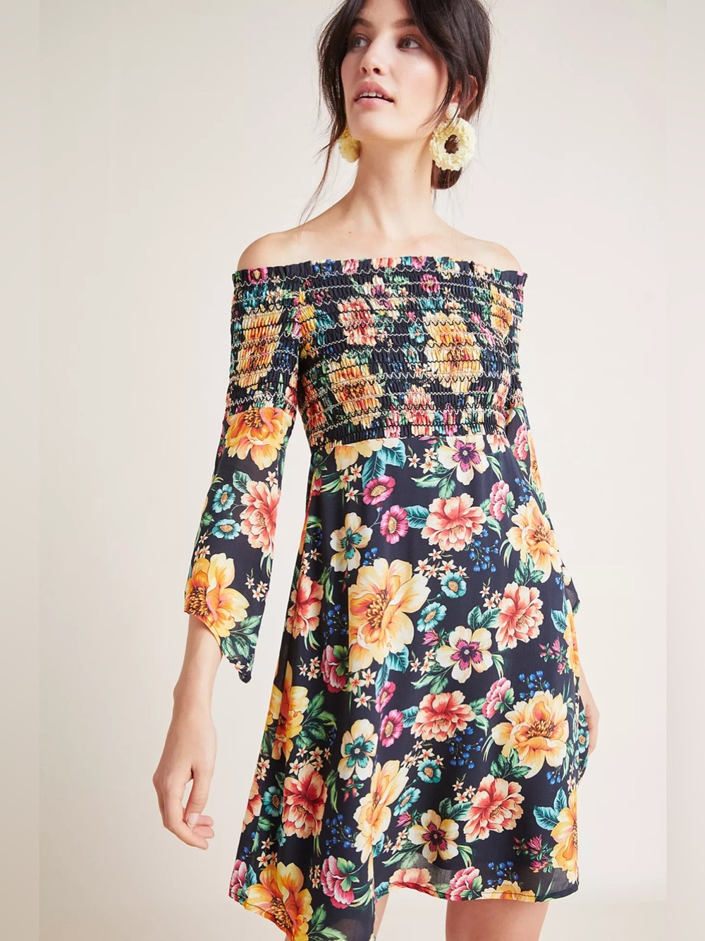FARM Rio For Anthropologie Size Medium Sasha Floral Off The Shoulder Mini Dress